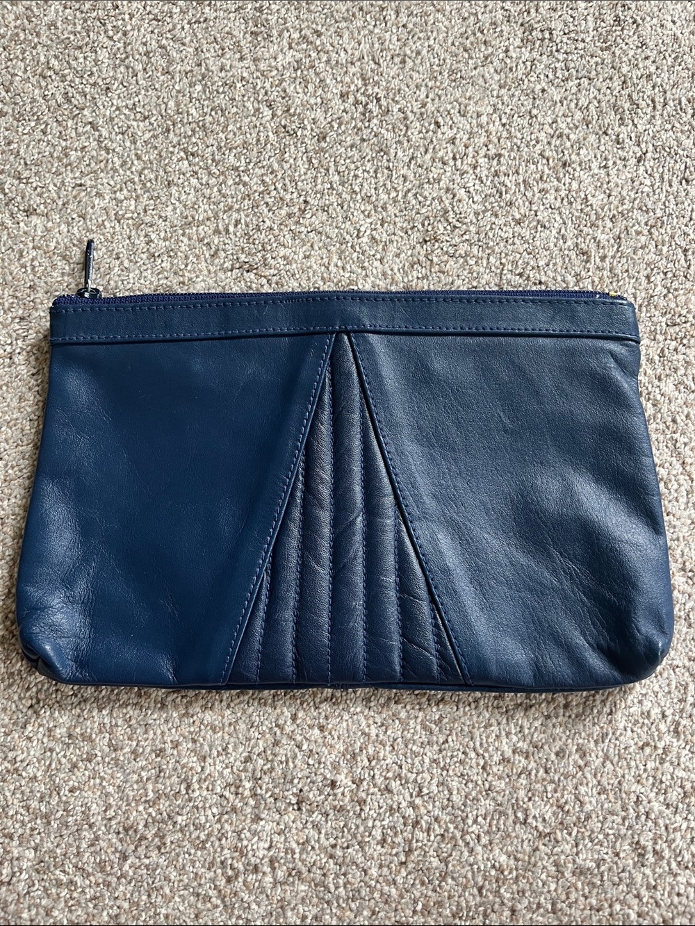 Navy Genuine Leather Zipper Clutch